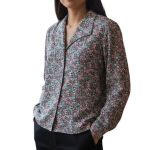 VINTAGE Liberty Floral Jeremy Scott Braemar Button Front Blouse Pink Blue Size 8